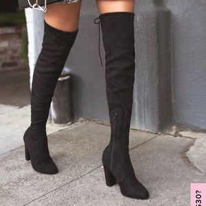 Black suede over the knee boots